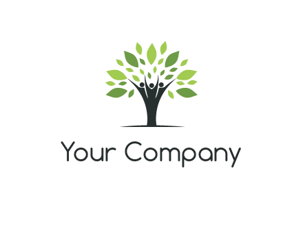people icon with leaves forming tree